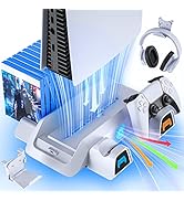 PS5 Stand and Cooling Station with Dual PS5 Controller Charging Station for Playstation 5 PS5 Con...