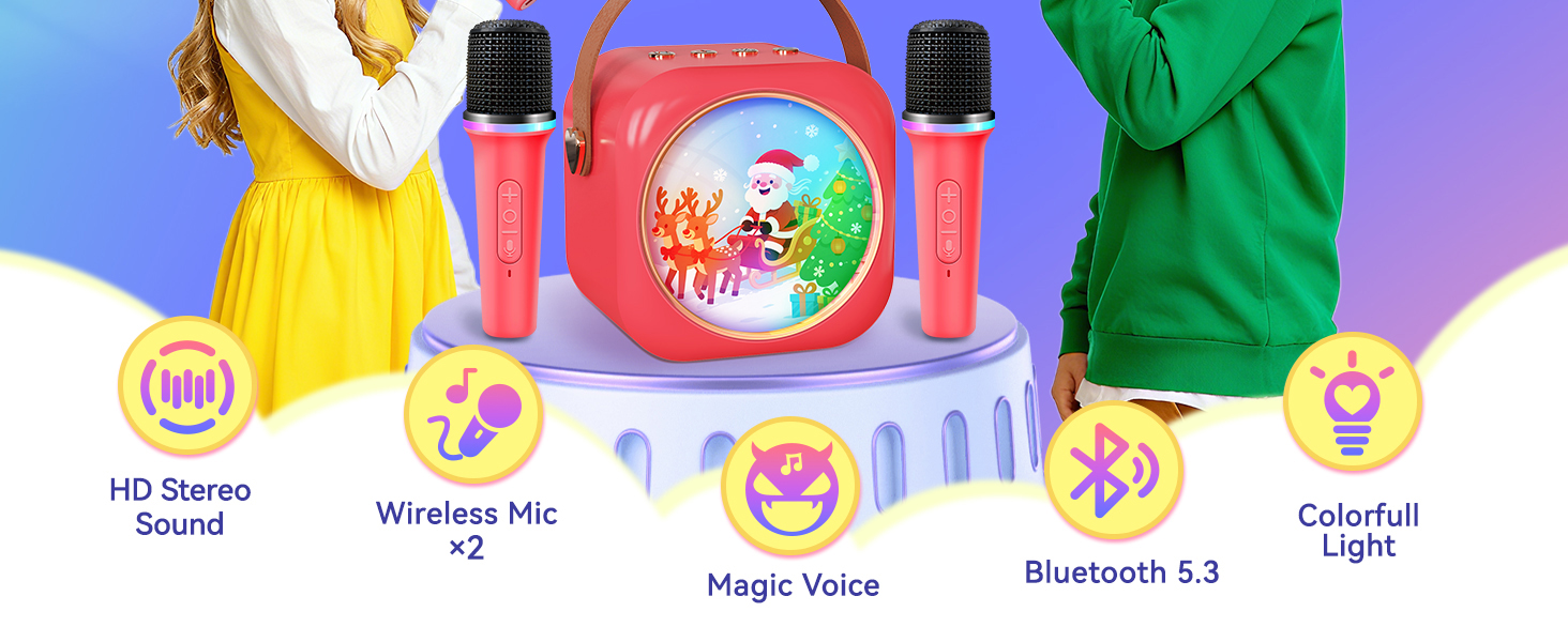 Karaoke Machine for Kids with 2 Wireless Microphones