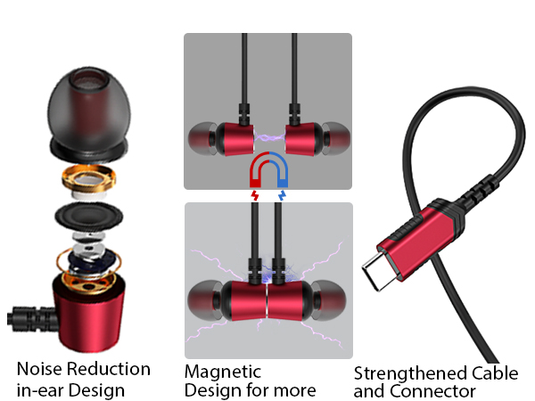  usb c headphones wired sport earbuds