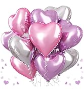 Pink Purple Foil Heart Balloons, 18 Inch 12Pcs Lavender Purple Pink and Silver Heart Shape Mylar ...