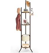 Hoctieon Coat Rack Freestanding, Round Coat Rack with 3 Wooden Shelves and 1 Fabric Basket, Metal...
