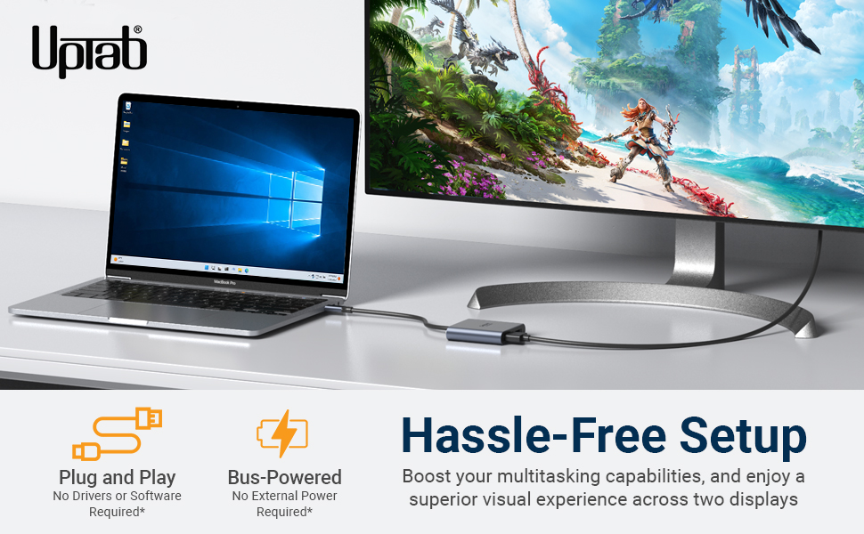  USB C to Display Port Dual Monitor Adapter, Multi Monitors Splitter, Hassle Free