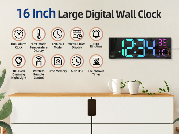 24 hour modern silent big extra large led display digital wall gym clocks