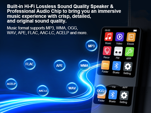 mp4/mp3 music player built-in hi-fi lossless sound quality speaker