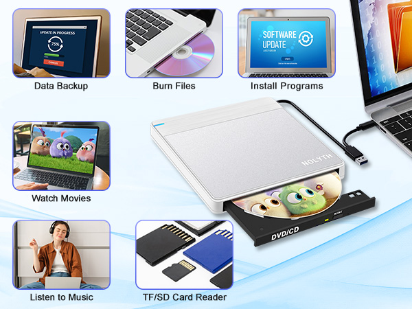 This slim portable DVD player for laptop designed for Apple MacBook Pro, MacBook Air and iMac.