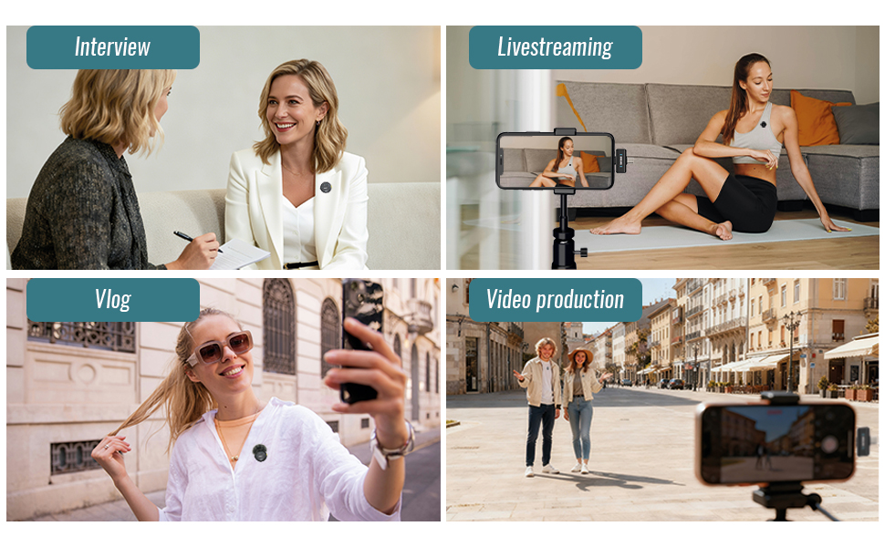 Text reads 'Video production' and 'Vlog'. Collection of lifestyle photography scenes showing camera equipment and content creation in urban settings.