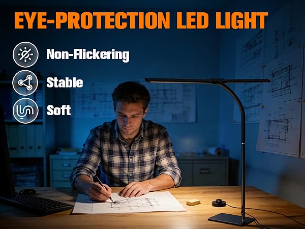 LED Desk Lamp with Base, Double Head Smart Desk Light with Controller Table Lamp for Home Office