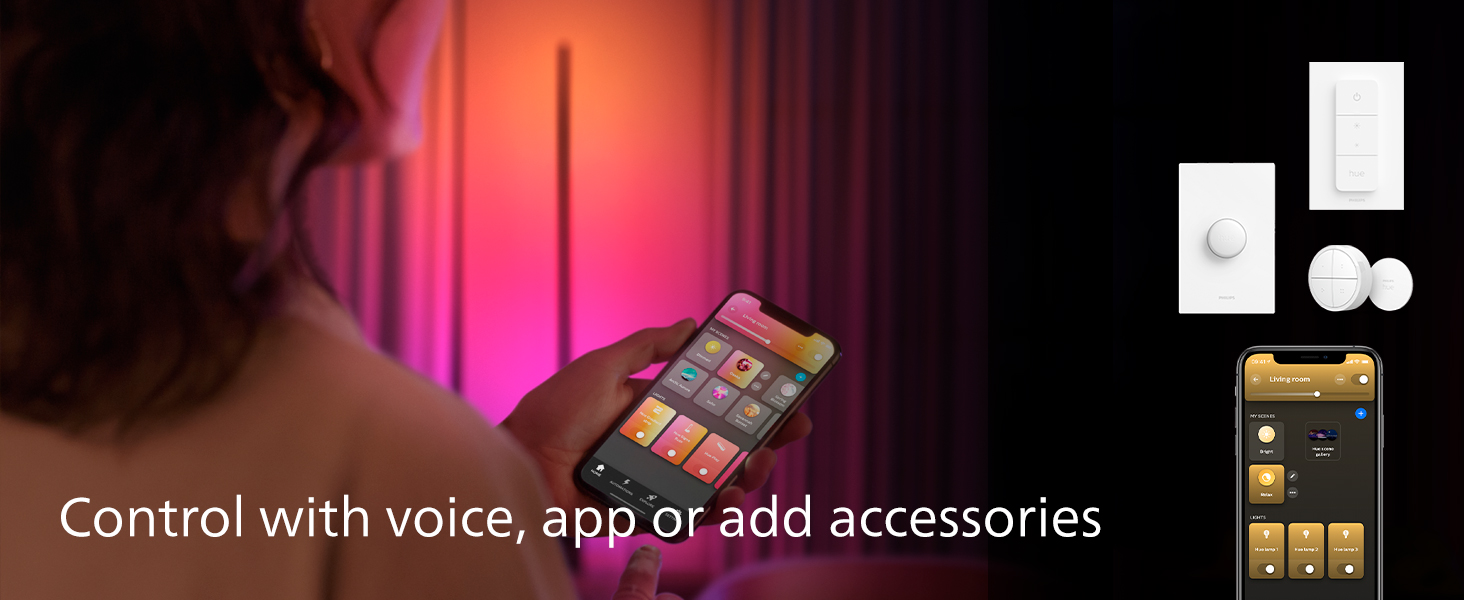 Control with voice, app, or add accessories