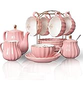 Porcelain Tea Sets British Royal Series, 8 OZ Cups &amp; Saucer Service for 6, with Teapot Sugar Bowl...