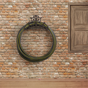 Wall Mounted Brown Cast Iron Hose Reel, Water Hose Holder with Vintage Scrollwork Design