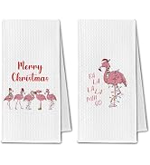 ChissNook Merry Christmas Flamingo Kitchen Towels, Pink Flamingo Gifts Dish Towels Drying Cloth f...