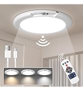LINEWAY Rechargeable Motion Sensor Ceiling Light with Remote,Battery Operated LED Ceiling Lights ...