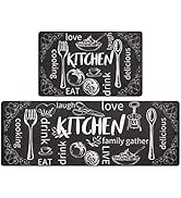 Anti Fatigue Kitchen Mat Set of 2 Non Slip Thick Cushioned Kitchen Rug Sets with Runner 17"x...