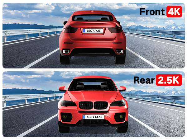 LECTRUS Dash Cam Front and Rear 4K + 2.5K, Dual Dash Camera for Cars with Night Vision