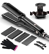 Hair Crimper Waver, Professional Hair Straightener Beach Waves Curling 4 Interchangeable Ceramic ...