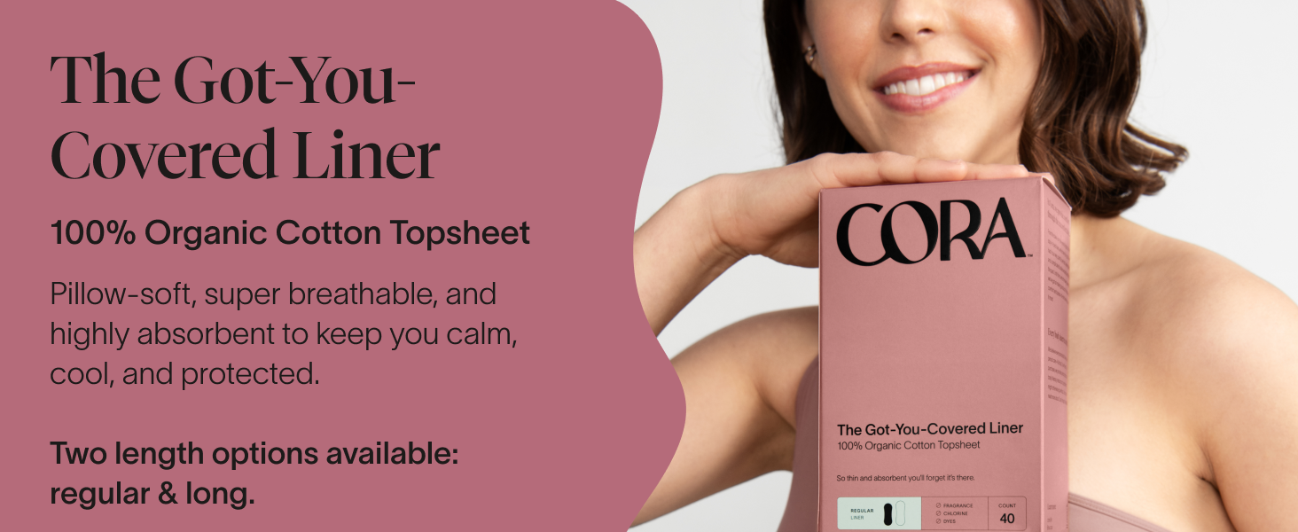 cora period liner panty liners 100% organic cotton topsheet feminine care regular long