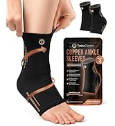 TheraCopper Copper Ankle Brace (2 Pack) — Compression Ankles Brace for Men &amp; Women — Infused Copp...