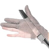 GOL-SIV A9 Cut Resistant Metal Glove,Chain Mail Gloves For Cutting Food Grade, 3 Finger,Oyster Sh...