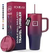 IRON °FLASK Co-Pilot Insulated Mug w/Straw &amp; Flip Cap Lids - Cup Holder Bottle for Hot, Cold Drin...