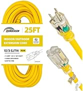 HONDERSON 25FT Lighted Outdoor Extension Cord - 10/3 SJTW Heavy Duty Yellow Extension Cable with ...