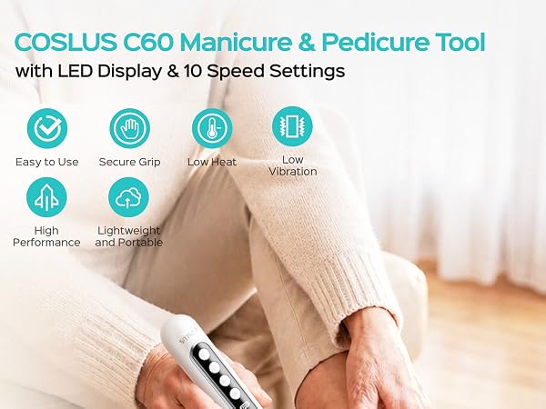 COSLUS C60 Manicure &amp;amp;amp;amp;amp; Pedicure Tool with LED Display &amp;amp;amp;10 Speed Settings