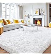 Quntue 8x10 Area Rugs for Living Room, Large Ultra Fluffy Fuzzy Shag White Rug for Bedroom, Moder...