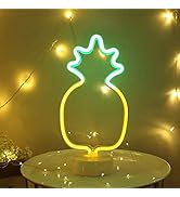 ENUOLI Pineapple Neon Signs Warm White LED Neon Light Sign with Holder Base Indoor Decor Battery ...