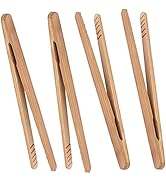 Bamboo Toast Tongs, 7 Inches Mini Wood Cooking Tong with Anti-slip Design Great for Serving Food/...