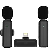 2 Pack Wireless Mini Lavalier Lapel Microphone for iPhone,iPad(Lightning) - 80ft Cordless Clip on...