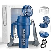 HandFan Tumbler with Handle &amp; Smart Fan - Insulated 40 oz tumbler with handle and straw with 5000...
