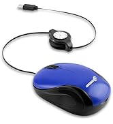 HXMJ USB C Wired Mini Mouse,Small Travel Mice with Retractable Cable-Blue