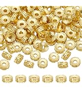 PH PandaHall 6mm Flat Round Spacer Beads 100pcs Golden Bracelet Beads Carved Roundelle Spacer Bea...