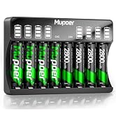 Mupoer Rechargeable AA Batteries with Charger, 8 Pack aa Rechargeable Batteries 2800mAh,High Capa...
