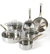 Martha Stewart Castelle 10 Piece 18/8 Durable Stainless Steel Induction Safe Pots and Pans Non-To...