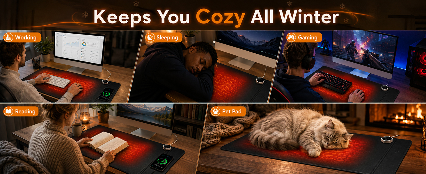 Heated Desk Mat Mouse Pad - Leather Keyboard Pad Desktop Hand Warmer