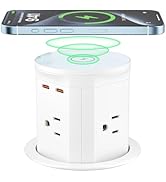 QBA Pop Up Countertop Outlet with 20W USB-C, 15W Wireless Charger, Desk Charging Station with 4 O...