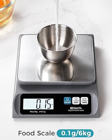 BOMATA 0.1g/ 13lb Food Scale, Digital Kitchen Scale with Removable Stainless Steel Pan