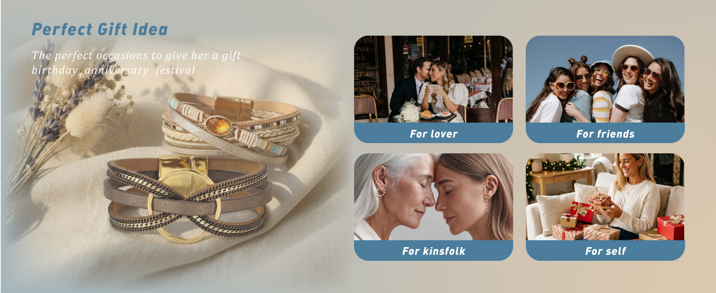 Leather Wrap Bracelet for Women