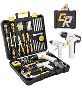 GRENPRO 188PCS Drill Set and Hot Glue Gun, Home Tool Set with White Cordless Drill, Tool Box, Han...