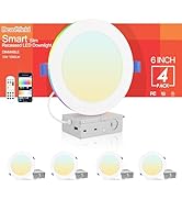 4Pack Smart Led Recessed Light 6Inch,RGB Ultra-Thin Canless Recessed Downlight,2.4GHz Wi-Fi Bluet...