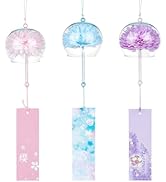BENECREAT 3 Colors Japanese Wind Chimes, Pink, Purple, Blue Flower Wind Bells Handmade Glass Pend...
