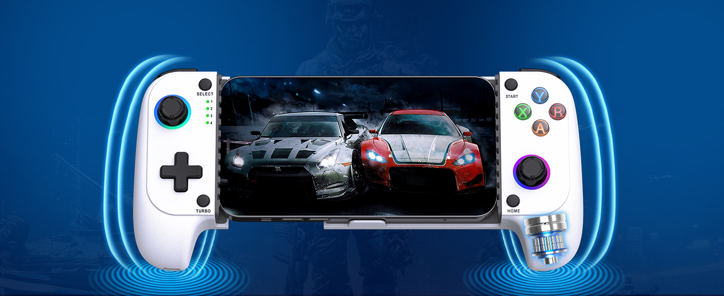 Mobile Controller with RGB Light, Upgraded Joysticks, Turbo, Thumb Grips Gaming Gamepad