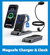 Wireless Charger for Apple, Magnetic 3 in 1 Charging Station with Clock, Foldable Travel Wireless...