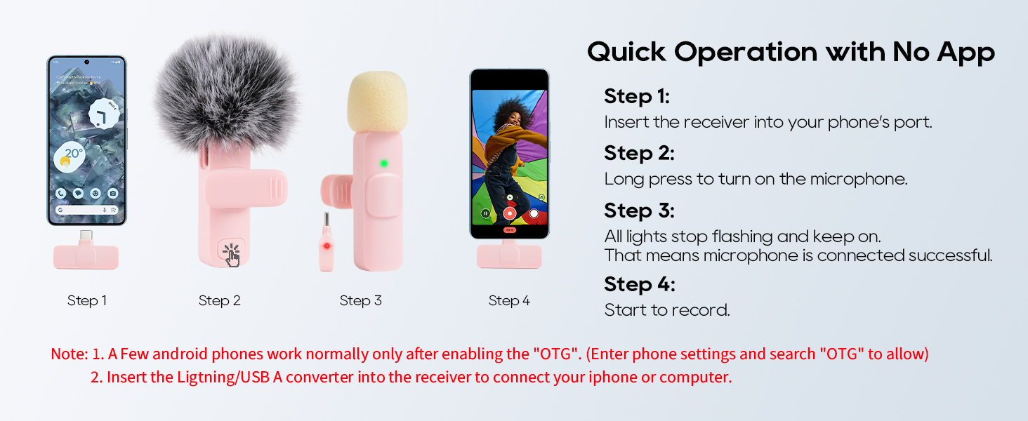 Quick Operation with No App only 4 step usb c microphone with indicator lamp