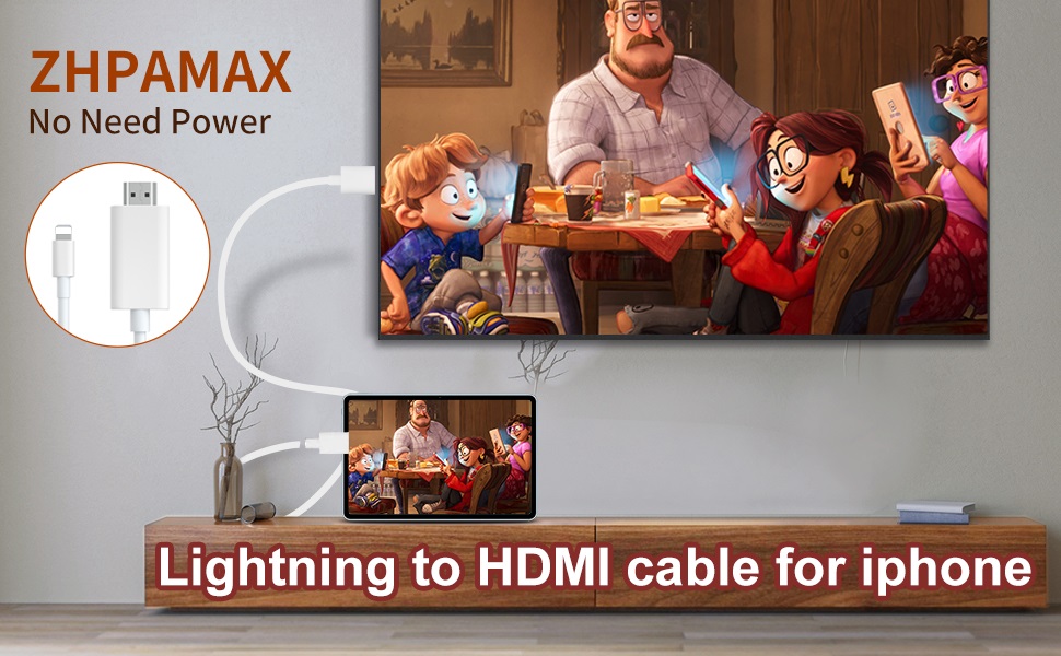 Lightning to HDMI cable for iphone-No Need Power