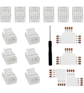 VIPMOON 12 Pcs 4 Pin LED Strip Light Connectors 10mm and 4pin L Shape Connector T Shape Connector...