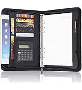 Zippered Leather Business Portfolio, Black Professional Executive PU Leather Business Portfolio N...