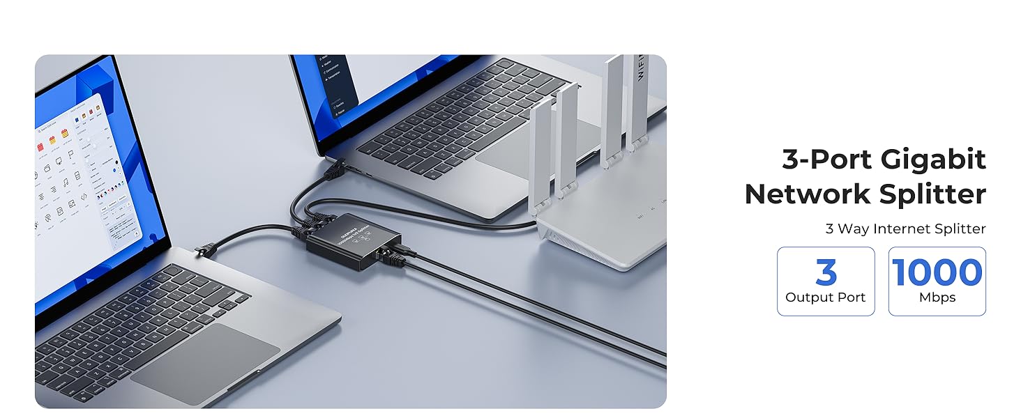 It is a simple and efficient ethernet splitter 1 to 3 that helps you expand your network ports.