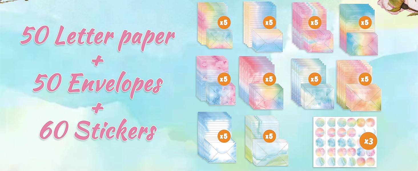 50 letter paper+50 envelopes+60 stickers