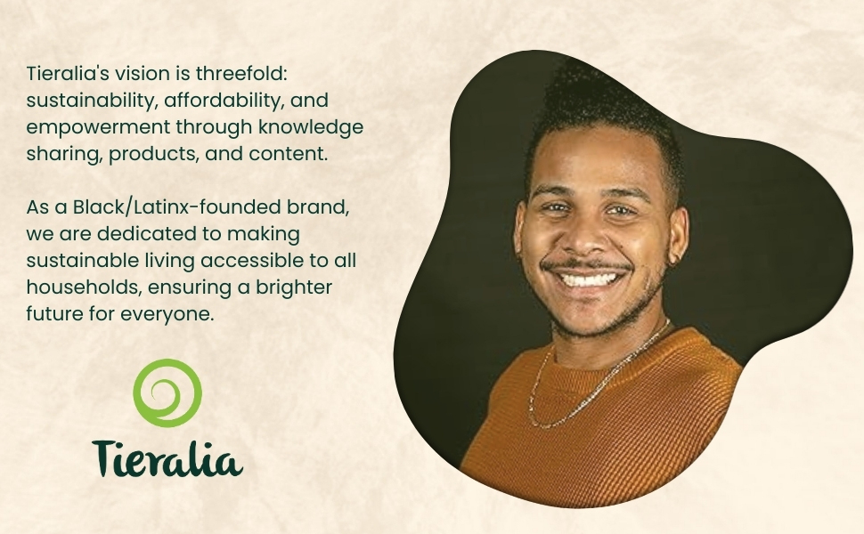 Tieralia plant-based sponges, highlighting brand’s sustainability, affordability, and empowerment.
